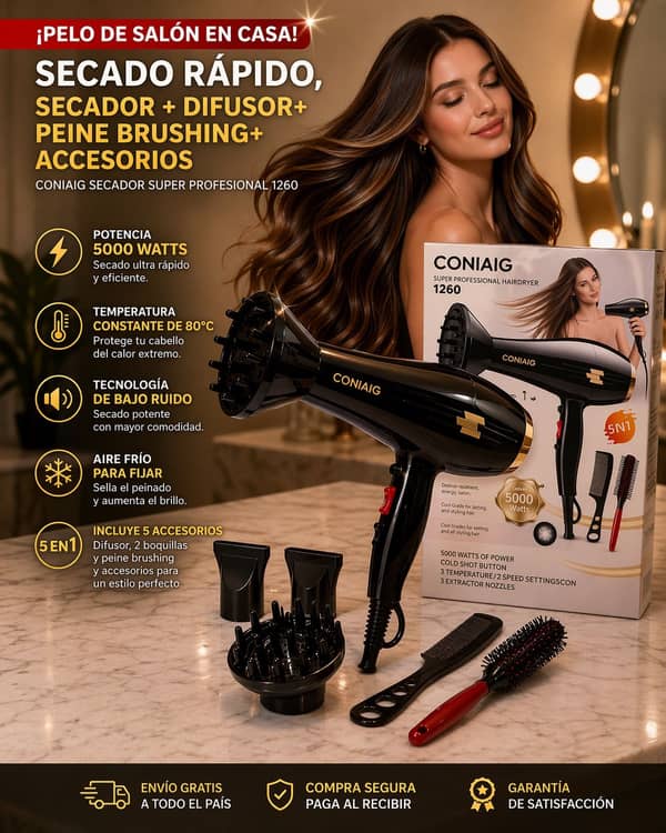 Secador + Difusor + Peine + Cepillo Brushing